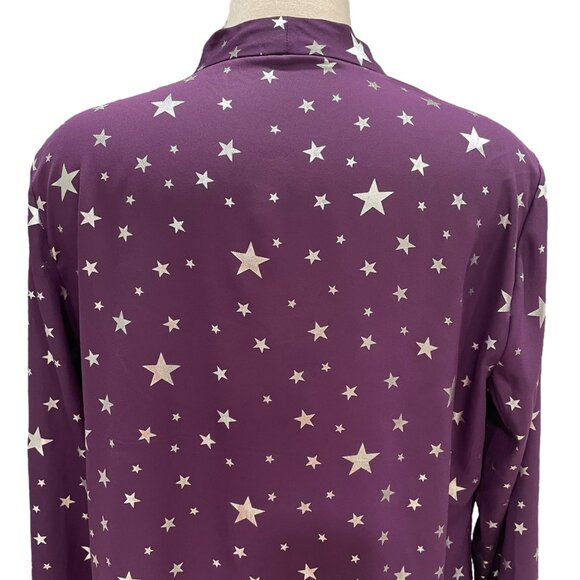 Allegra K Star Print Blouse Purple, Celestial Casual Chic Office Party Festival - Picture 6 of 11